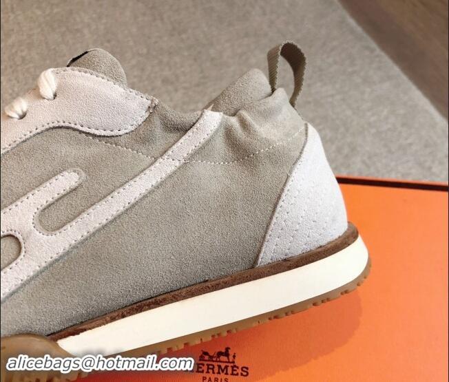 Popular Style Hermes Jet Sneakers in Suede Grey/White 1008088