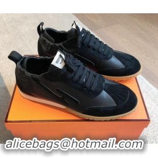 Stylish Hermes Jet Sneakers in Leather and Suede Black 008089