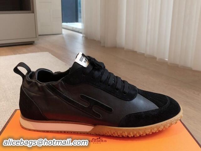 Stylish Hermes Jet Sneakers in Leather and Suede Black 008089