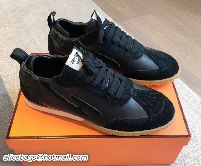 Stylish Hermes Jet Sneakers in Leather and Suede Black 008089