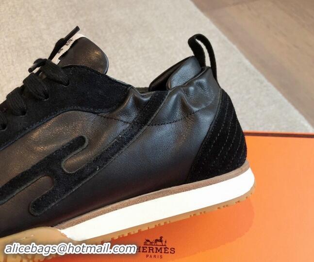 Stylish Hermes Jet Sneakers in Leather and Suede Black 008089