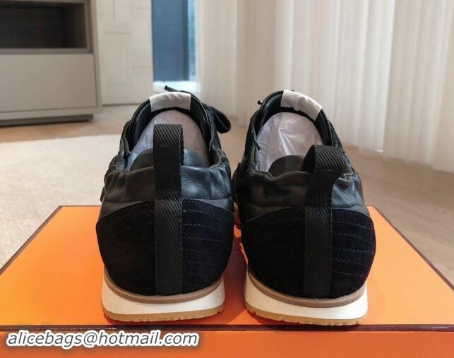 Stylish Hermes Jet Sneakers in Leather and Suede Black 008089