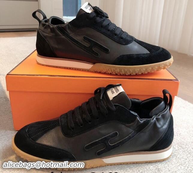 Stylish Hermes Jet Sneakers in Leather and Suede Black 008089