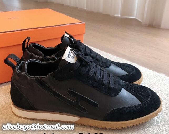 Stylish Hermes Jet Sneakers in Leather and Suede Black 008089