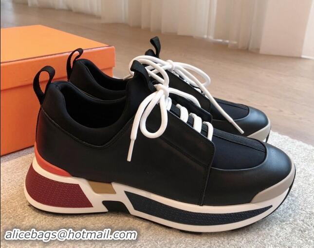 Sumptuous Hermes Just Sneakers in Technical Jersey and Suede Black 1008091