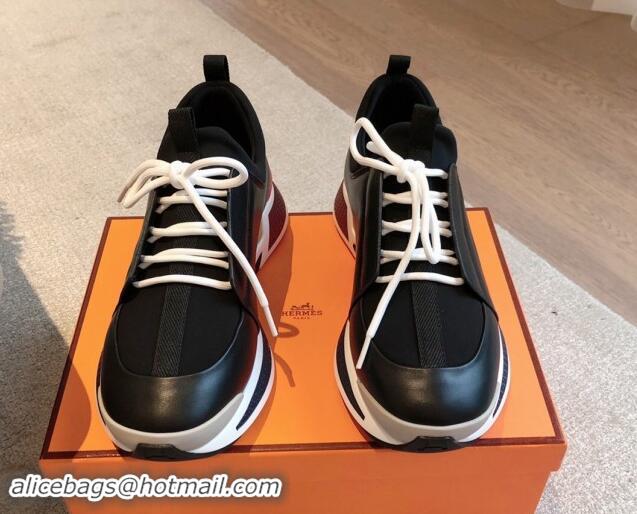 Sumptuous Hermes Just Sneakers in Technical Jersey and Suede Black 1008091