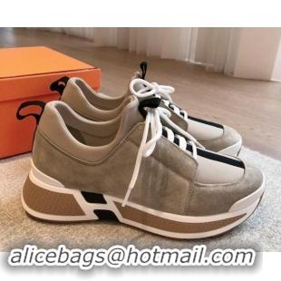 Pretty Style Hermes Just Sneakers in Technical Jersey and Suede Beige 1008092