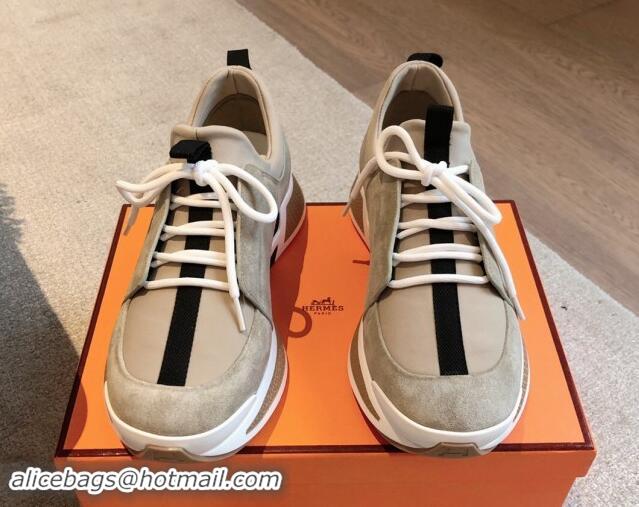 Pretty Style Hermes Just Sneakers in Technical Jersey and Suede Beige 1008092