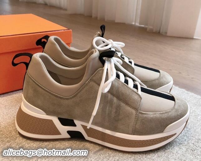 Pretty Style Hermes Just Sneakers in Technical Jersey and Suede Beige 1008092