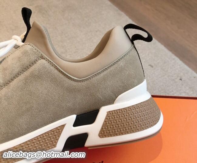 Pretty Style Hermes Just Sneakers in Technical Jersey and Suede Beige 1008092