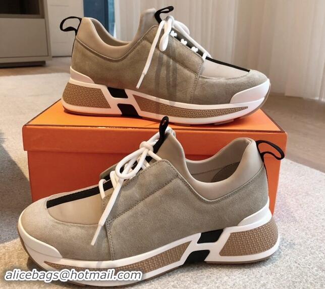 Pretty Style Hermes Just Sneakers in Technical Jersey and Suede Beige 1008092