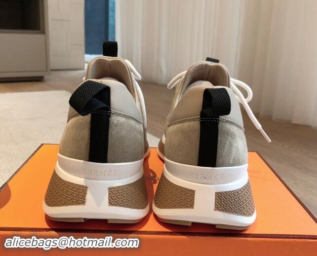 Pretty Style Hermes Just Sneakers in Technical Jersey and Suede Beige 1008092