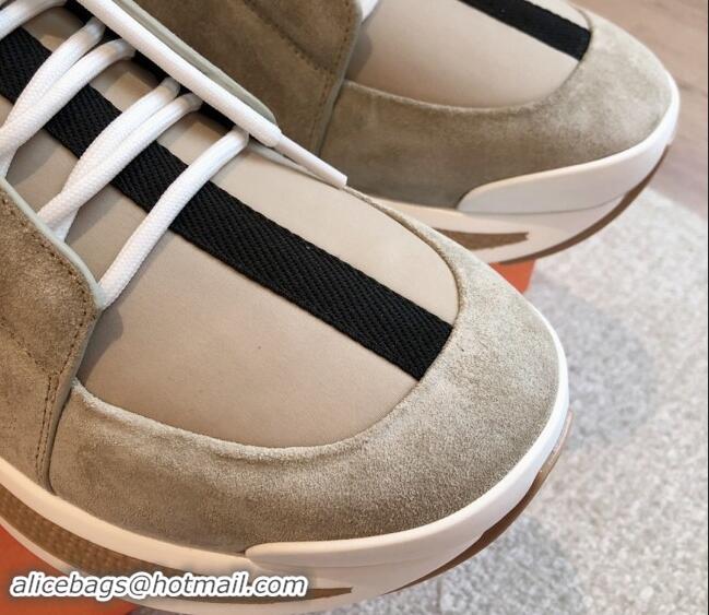 Pretty Style Hermes Just Sneakers in Technical Jersey and Suede Beige 1008092