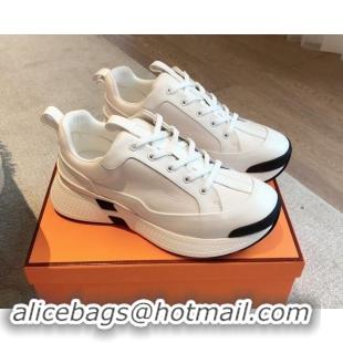 Perfect Hermes Just Sneakers in Grained and Leather White 008093