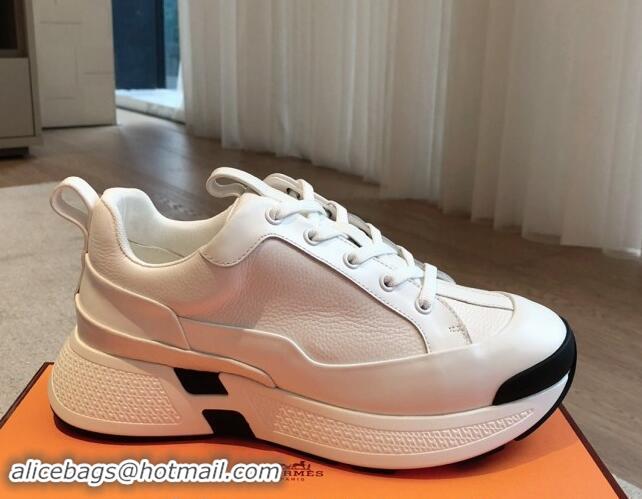 Perfect Hermes Just Sneakers in Grained and Leather White 008093