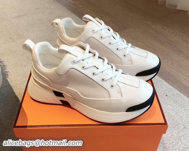 Perfect Hermes Just Sneakers in Grained and Leather White 008093