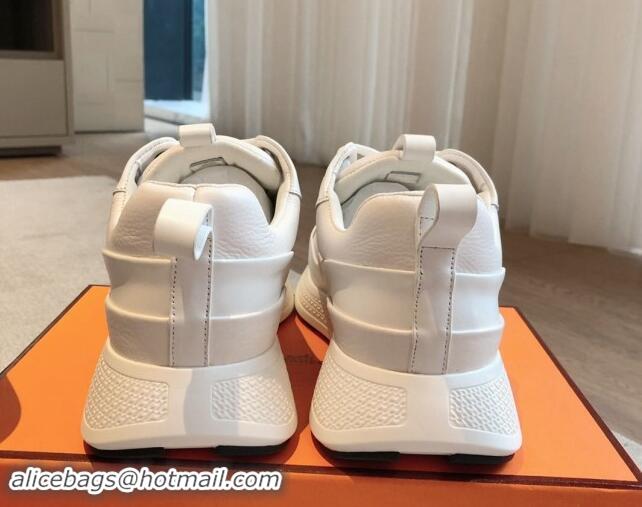 Perfect Hermes Just Sneakers in Grained and Leather White 008093