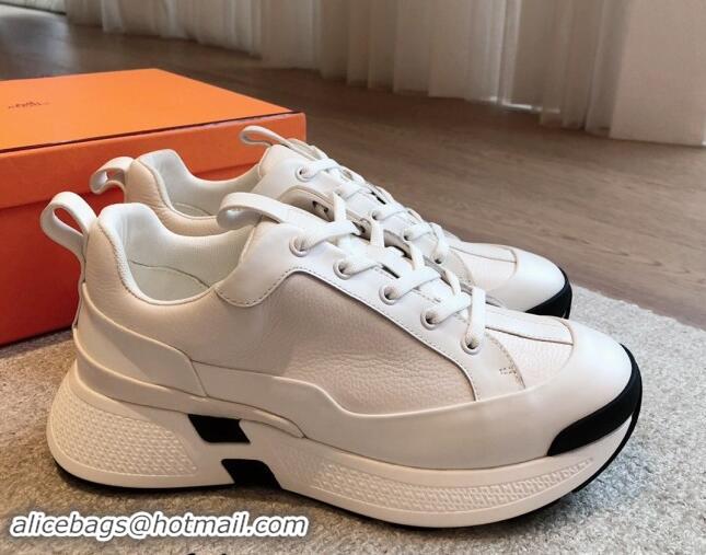 Perfect Hermes Just Sneakers in Grained and Leather White 008093