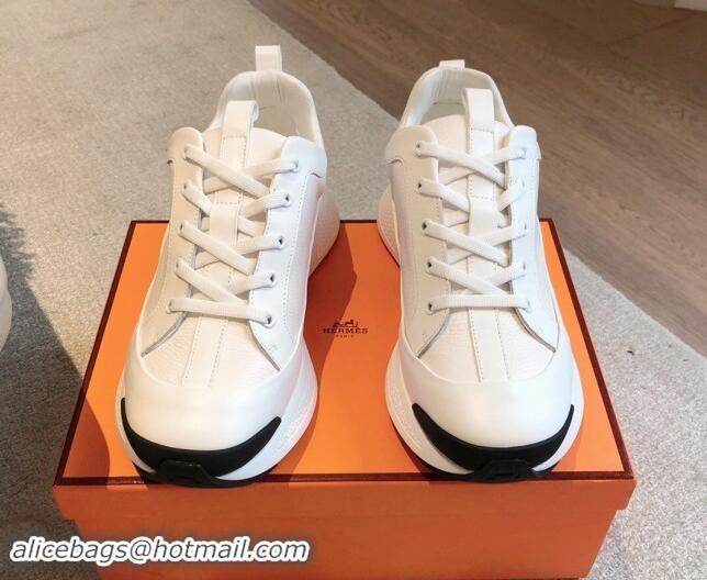 Perfect Hermes Just Sneakers in Grained and Leather White 008093