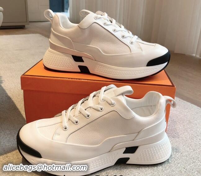 Perfect Hermes Just Sneakers in Grained and Leather White 008093