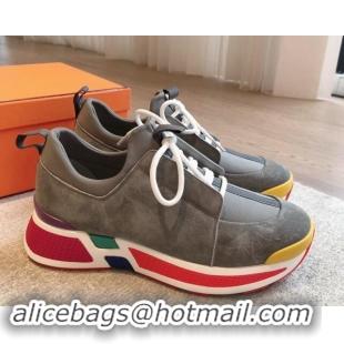 Good Quality Hermes Just Sneakers in Technical Jersey and Suede Dark Grey 1008094