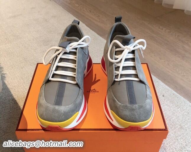 Good Quality Hermes Just Sneakers in Technical Jersey and Suede Dark Grey 1008094