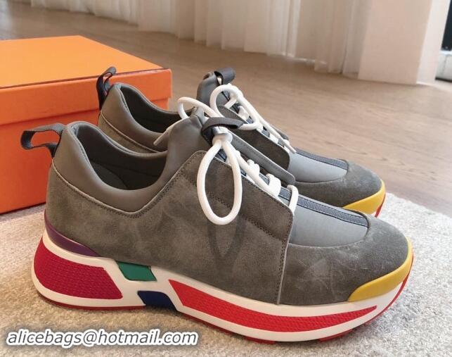 Good Quality Hermes Just Sneakers in Technical Jersey and Suede Dark Grey 1008094