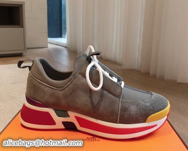 Good Quality Hermes Just Sneakers in Technical Jersey and Suede Dark Grey 1008094