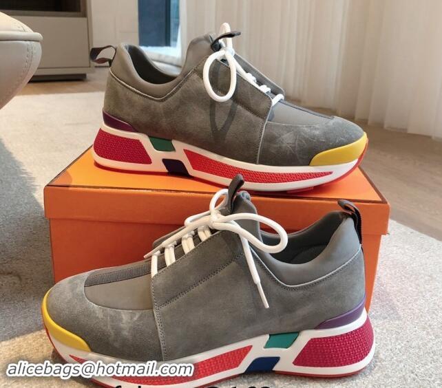 Good Quality Hermes Just Sneakers in Technical Jersey and Suede Dark Grey 1008094