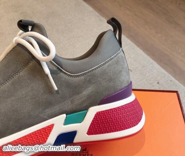 Good Quality Hermes Just Sneakers in Technical Jersey and Suede Dark Grey 1008094