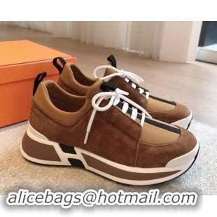 Best Product Hermes Just Sneakers in Technical Jersey and Suede Brown 1008095