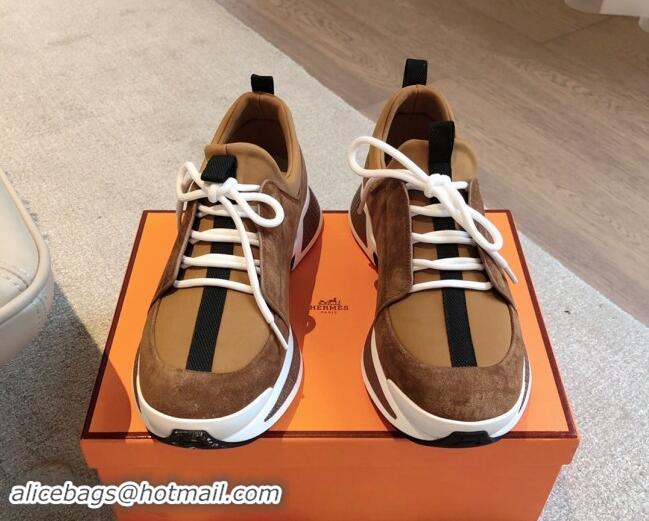 Best Product Hermes Just Sneakers in Technical Jersey and Suede Brown 1008095