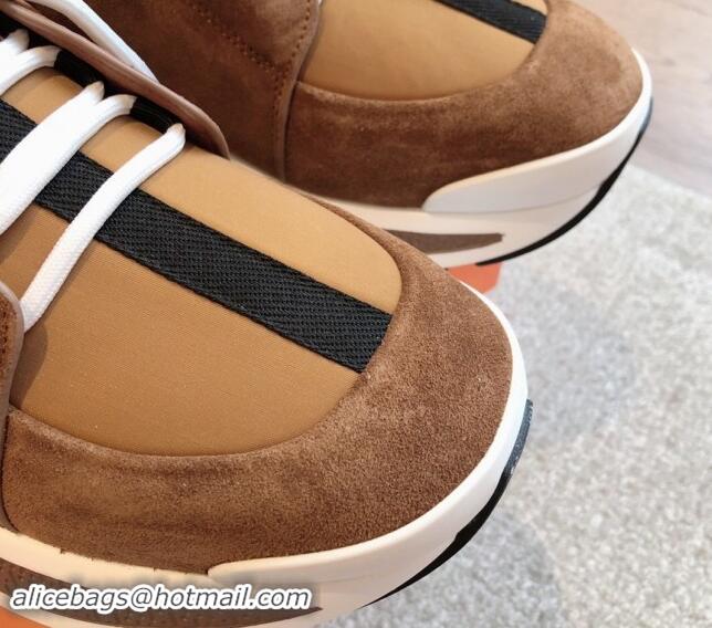 Best Product Hermes Just Sneakers in Technical Jersey and Suede Brown 1008095