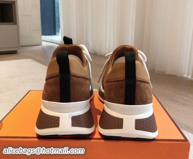 Best Product Hermes Just Sneakers in Technical Jersey and Suede Brown 1008095