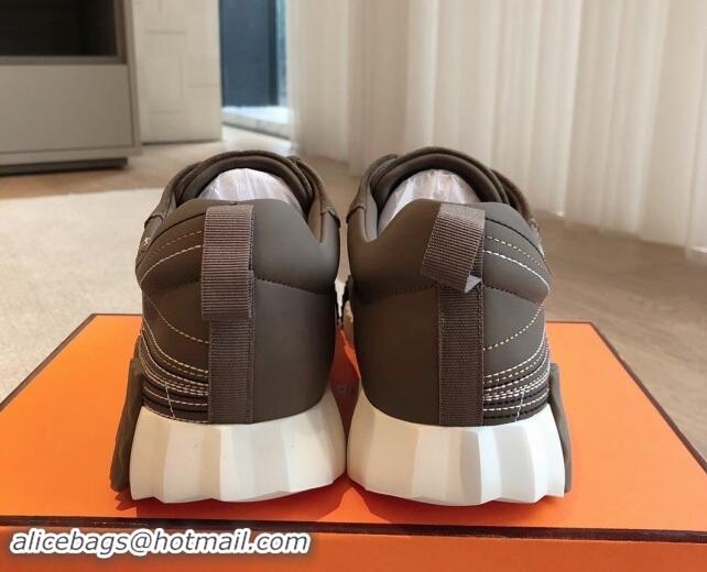 Purchase Hermes Bouncing Sneakers in Embroidered Leather and Suede Dark Grey 1008100