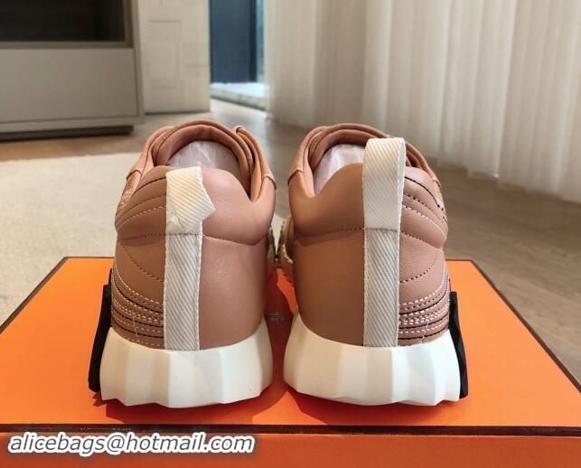 Top Grade Hermes Bouncing Sneakers in Embroidered Leather and Suede Light Pink 1008101