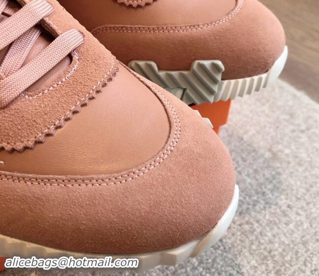 Top Grade Hermes Bouncing Sneakers in Embroidered Leather and Suede Light Pink 1008101