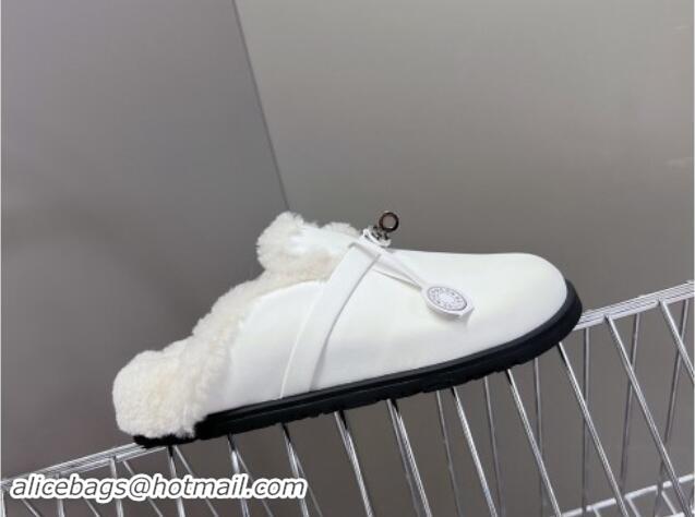 Low Price Hermes Kelly Buckle Mules in Calfskin and Wool Fur White 1008109