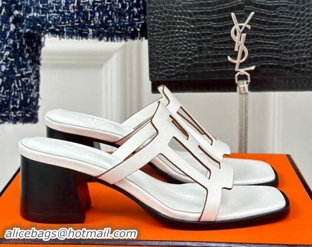 Top Design Hermes Izzy Heel Slides Sandal 5cm in Grained Calfskin with Contrasting Edges and 