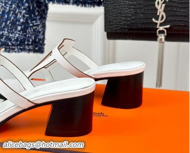 Top Design Hermes Izzy Heel Slides Sandal 5cm in Grained Calfskin with Contrasting Edges and 