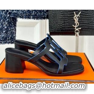 Big Discount Hermes Izzy Heel Slides Sandal 5cm in Grained Calfskin with Contrasting Edges and "H" cut-out Black 1008111