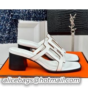 Unique Style Hermes Izzy Heel Slides Sandal 5cm in Calfskin Leather with Contrasting Edges and "H" cut-out White 1008115