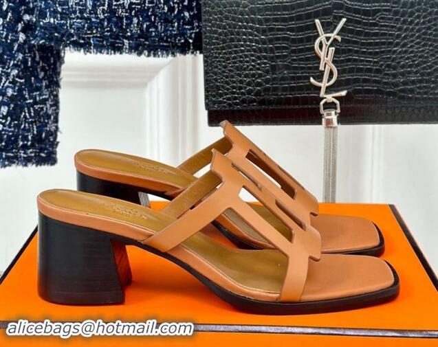 Top Grade Hermes Izzy Heel Slides Sandal 5cm in Calfskin Leather with Contrasting Edges and 