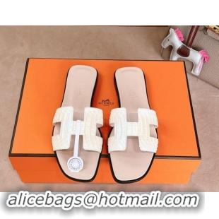 Pretty Style Hermes Classic Oran Flat Slides Sandal in Snakeskin Embossed Leather Pale Pink 1008121