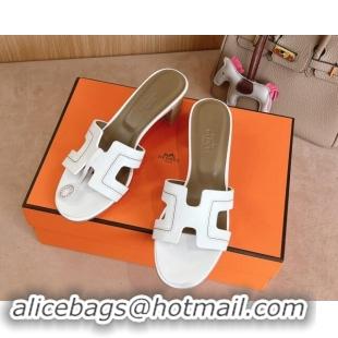 Hot Style Hermes Classic Oasis Heel Slides Sandal 5cm in Calfskin with Stitches White 1008128