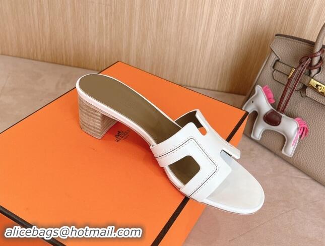 Hot Style Hermes Classic Oasis Heel Slides Sandal 5cm in Calfskin with Stitches White 1008128