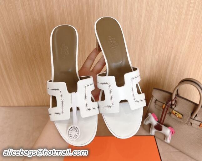 Hot Style Hermes Classic Oasis Heel Slides Sandal 5cm in Calfskin with Stitches White 1008128