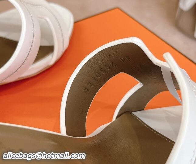 Hot Style Hermes Classic Oasis Heel Slides Sandal 5cm in Calfskin with Stitches White 1008128