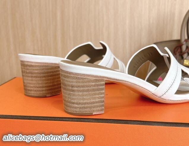 Hot Style Hermes Classic Oasis Heel Slides Sandal 5cm in Calfskin with Stitches White 1008128