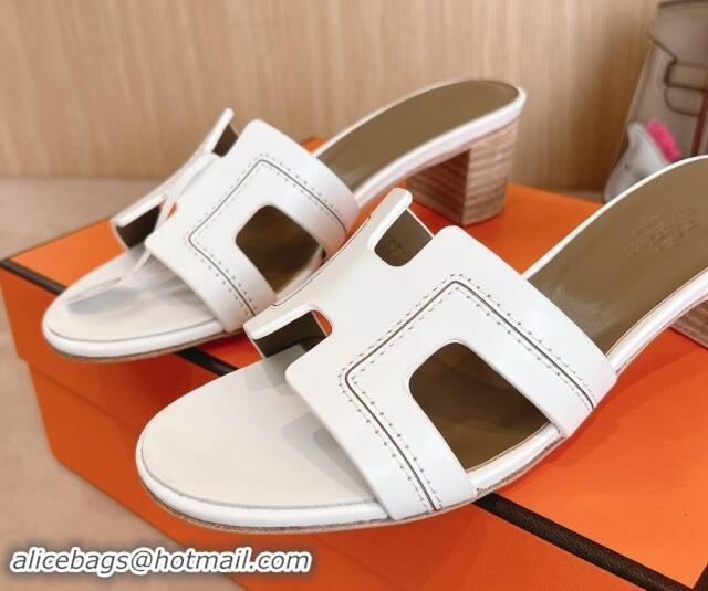 Hot Style Hermes Classic Oasis Heel Slides Sandal 5cm in Calfskin with Stitches White 1008128